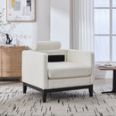 35.4' Wide Modern Farmhouse Performance Accent Chair with Black Finish Legs, Wood Base Reading Armchair Single Sofa with Two Bolster Pillows for Living Room Offices and Lounge, Ivory Boucle.