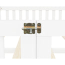 Queen Size Bed Floor Bed with Safety Guardrails and Door for Kids, White