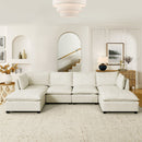 Comfy Cloud Couch Sectional  4 Seat Sofa with 2 Ottoman, Chenille Sofa Sleeper Deep Seat Sofa with Throw Pillows for Living Room(Beige White)