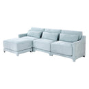Sky Blue Three-Seater Chenille Sofa with Movable Ottomans, High-Resilience Sponge, Easy Install