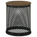 Aurora Round Drum Base Accent Side Table Natural and Black