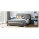 Queen Size Velvet Upholstered Platform Bed,Solid Frame and Stylish Curve-shaped Design, Gray