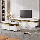 Modern Luxury TV Stand and Coffee Table Set of 2, High Gloss Faux Marble Top, TV Stand for TVs Up to 78", Rectangle Coffee Table with Caster Wheels for Living Room, White