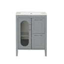 24' Bathroom Vanity with Sink, Bathroom Vanity Cabinet with Two Drawers and Door, Adjustable Shelf, Solid Wood and MDF, Grey (Old Sku:WF309411AAE)