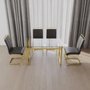 51 inch Glass Dining Table Set for 4, Dining Table & Chair Sets with Golden Plating Legs for Kitchen, Modern Rectangle Tempered Glass Table Top and PU Dining armless Chair for Dining Room