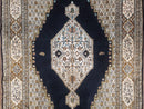 Persian Silk Qum Rug, Silk on Silk, Black Golden Brown and Beige, Hand-Knotted, 3'6" x 5' 5"