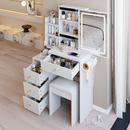29.2' Small Size Left Bedside Cabinet Vanity Table + Cushioned Stool, 2 AC+2 USB Power Station, Hair dryer bracket, Extra Large Touch Control Sliding LED Mirror, Tri-color Switching, Brightness Adjust