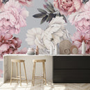 Gentle Peonies on Grey Background Wallpaper