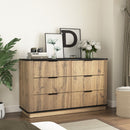 Modern 6-Drawer Natural Wood MDF Cabinet with Metal Rounded Corners and Exquisite Handles – Multi-Functional Storage