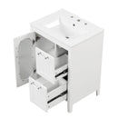 24' Bathroom Vanity with Sink, Bathroom Vanity Cabinet with Two Drawers and Door, Adjustable Shelf, Solid Wood and MDF, White (Old Sku:WF309411AAK)