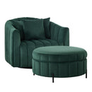 Oversized 40.35 in. Velvet Swivel Barrel Accent Chair and Ottoman Set with Storage, Green