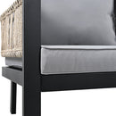 Outdoor Sectional Sofa Set 5-Person Patio Seating Group with Cushions and Coffee Table, Grey, Steel & Acacia Wood