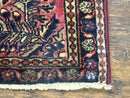 Small Antique Persian Sarouk Rug 2x2 ft, Red 1920s Wool Rug