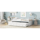 Twin Size Bed with Headboard, Footboard, Trundle and Three Storage Drawers, Twin Size Pine Wood Bed with Headboard, Footboard,White