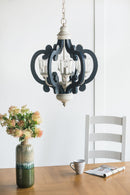 Wood Chandelier 6 Light Farmhouse Pendant Lighting Wood Hanging Light Fixture For Kitchen Living Dining Room, Bulb Not Included - Cream