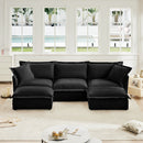 Slipcovered U Shape Sectional Deep Seat Sofa Couch, 3 Seater Sofa with French Edges Design Multiple Big Pillows, Modular Deep Seat Sectional Sofa Comfy Cloud Couch for Living Room, Apartment,Chenille