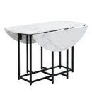 TOPMAX Space-Saving 5-Piece Extendable Kitchen Dining Table Set for Small Spaces - Round Faux Marble Top with Black Frame, 4 Upholstered Chairs, Compact Foldable Design,White+Beige