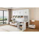 Twin Size Murphy Bed Wall Bed with Closet , Drawers & Desk-White
