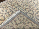 Sino Persian Rug 8x10, Floral, Oatmeal and Light Teal, Handmade Wool Vintage Carpet