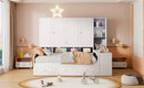 Full Size Wooden Daybed With Three Drawers, and All-in-One Cabinet, Desk and Shelves, White
