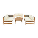 Premium Outdoor Sofa Set with Waterproof Cushions in Beige - Sectional Seating Group with Acacia Wood and Wicker