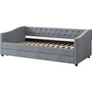 Twin Size Daybed with Twin Size Trundle Upholstered Tufted Sofa Bed, with Button on Back and Copper Nail on Waved Shape Arms-Light Grey