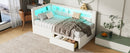 Upholstered Twin Size Platform Bed with USB Ports and LED Belt, With 2 Drawers, White