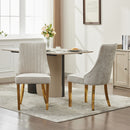 Rayon Cloth Flocking Chenille Dining Chairs Channel Kitchen Dinner Chair Comfy  Fabric Upholstered Accent Chair for Dining Room with Golden Stainless Steel Plating Legs,Set of 2 (Beige), SW1647BG