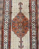 Rare Persian Tribal Runner Rug 3.5 x 10, Sarab Serab Kalegy Carpet, Antique 1920s Collectible Geometric Medallion Oriental Wool Runner, Hand Knotted, Camel Hair Color