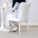 Modern minimalist dining chair, white PU leather curved back and seat cushion, white metal chair legs, suitable for dining room, bedroom, living room. A set of 2 chairs. 008