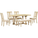 Traditional 6-Piece 78inch Trestle Extendable Dining Table Set with One 18inch Removable Leaf, Padded Dining Chairs and Bench,Natural