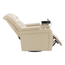 Home Theater Recliner with 270 Degree Swivel, PU Leather, Power Recliner with Tray Table, Phone Holder, Cup Holder, USB Port, White