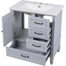 30' Bathroom Vanity with Sink, Bathroom Cabinet with A Door, Three Drawers, Solid Wood Legs & MDF Board, Adiustable Foot Pads, Grey (Other Color: N725P195409K)