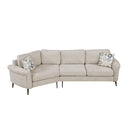 Upholstered 3-seater Curved Sofa with Printed Pillows, Beige Chenille, 111 Inches