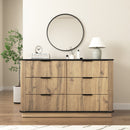 Modern 6-Drawer Natural Wood MDF Cabinet with Metal Rounded Corners and Exquisite Handles – Multi-Functional Storage