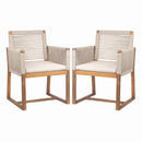 Acacia Wood Outdoor Dining Chairs Set of 2 with Rope Design Back and Arms, Washable Cushion, Light Brown