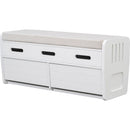 Rustic Storage Bench with 2 Drawers, Hidden Storage Space, and 3 False Drawers at the Top, Shoe Bench for Living Room, Entryway (White)
