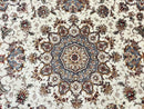 Sino Persian Square Rug 5x5, Very Fine Oriental Carpet, Wool & Silk Highlights, Ivory, Hand Knotted Handmade Vintage Traditional Rug