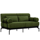 Modern Loveseat Sofa 2-Seater with USB Ports, Cylindrical Armrests, Green Chenille, 59 Inch