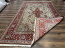 Persian Qum Rug 7x11, Beige and Red, Highly Detailed Floral Pattern, Fine 260 KPSI
