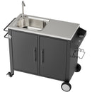 Outdoor Grill Cart with 304 Stainless Steel Sink and Cabinet, Black and Silver, L38' x W18' x H35'