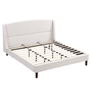 King Size Bed Frame Upholstered Platform Bed with Wingback Headboard,Beige