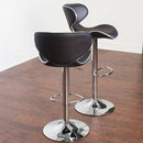 Two Brown Airlift Swivel Barstools With Chrome Base Adjustable Height 360 Degree Rotation