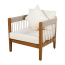 Acacia Wood Outdoor Club Chair with Handwoven Rope Accents & Curved Backrest - Water-Resistant Boho Patio Lounge Chair with Removable Cushions for Porch, Garden