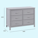 Charlie 6 Drawer Double Dresser Grey For Nursery And Kids Bedroom Storage