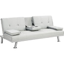 Sofa Bed with Armrest two holders WOOD FRAME, STAINLESS LEG, FUTON WHITE PVC