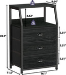 Black Night Stand With 3 Fabric Drawers And 2 Tier Shelf