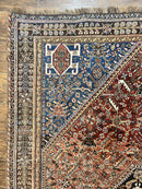 Antique Persian Shiraz Tribal Rug 6x8, Geometric Rug, Wool Handmade Hand Knotted Carpet, Red Blue