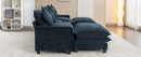 Contemporary Chenille Upholstered Sectional Sofa with Ottomans, USB Ports, Cup Holders & Storage, Blue