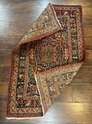 Antique Persian Tabriz Rug 3x5, Brick Red Navy Blue, Floral Medallion, Small Persian Carpet